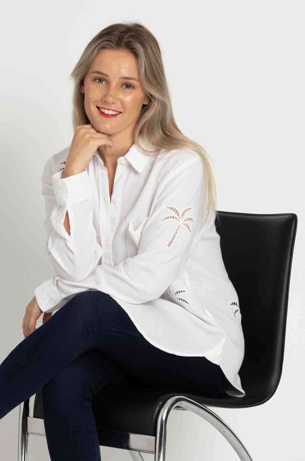 Rails - Charli Shirt in White Palm Tree Eyelet