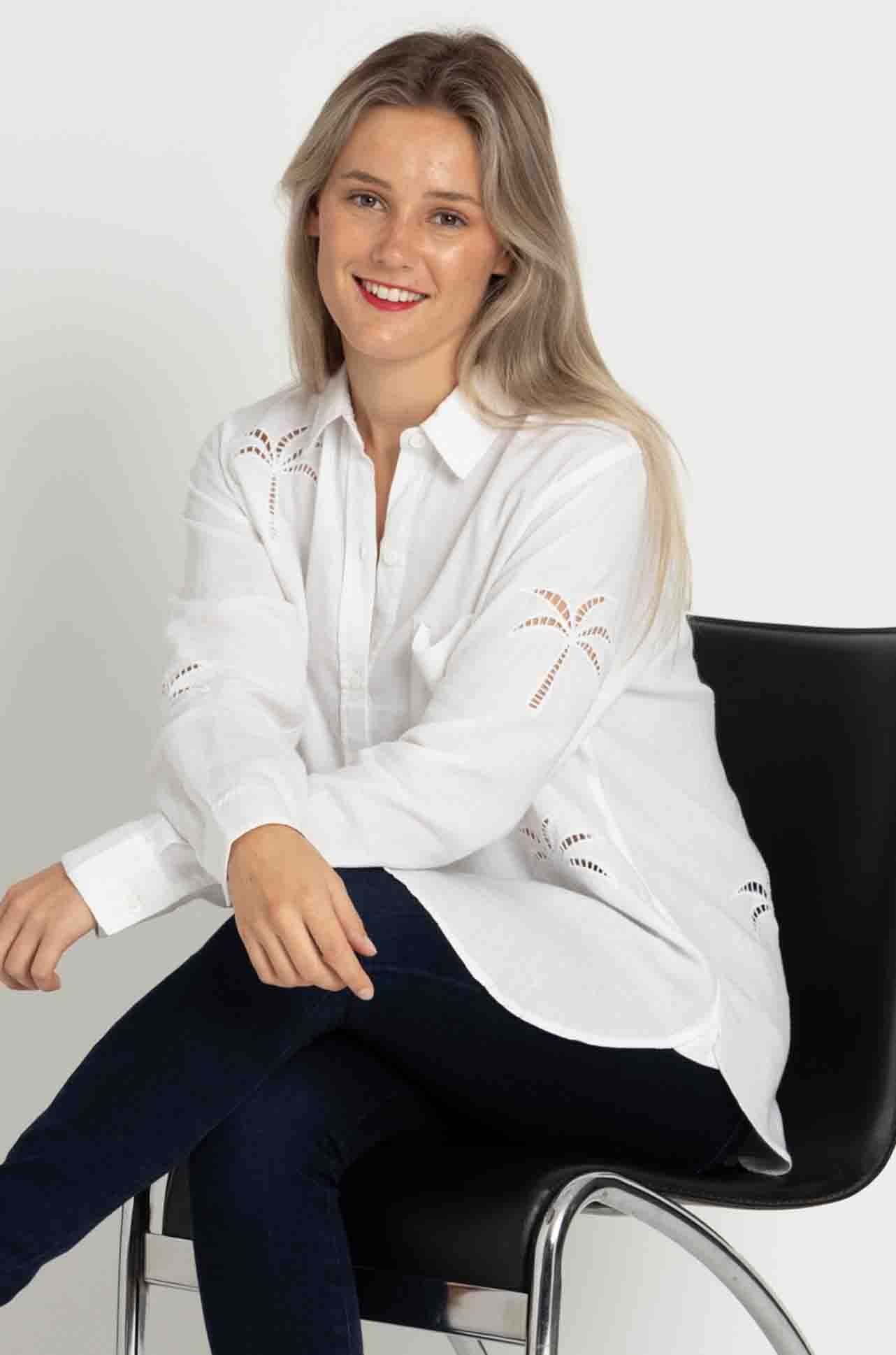 Rails - Charli Shirt in White Palm Tree Eyelet