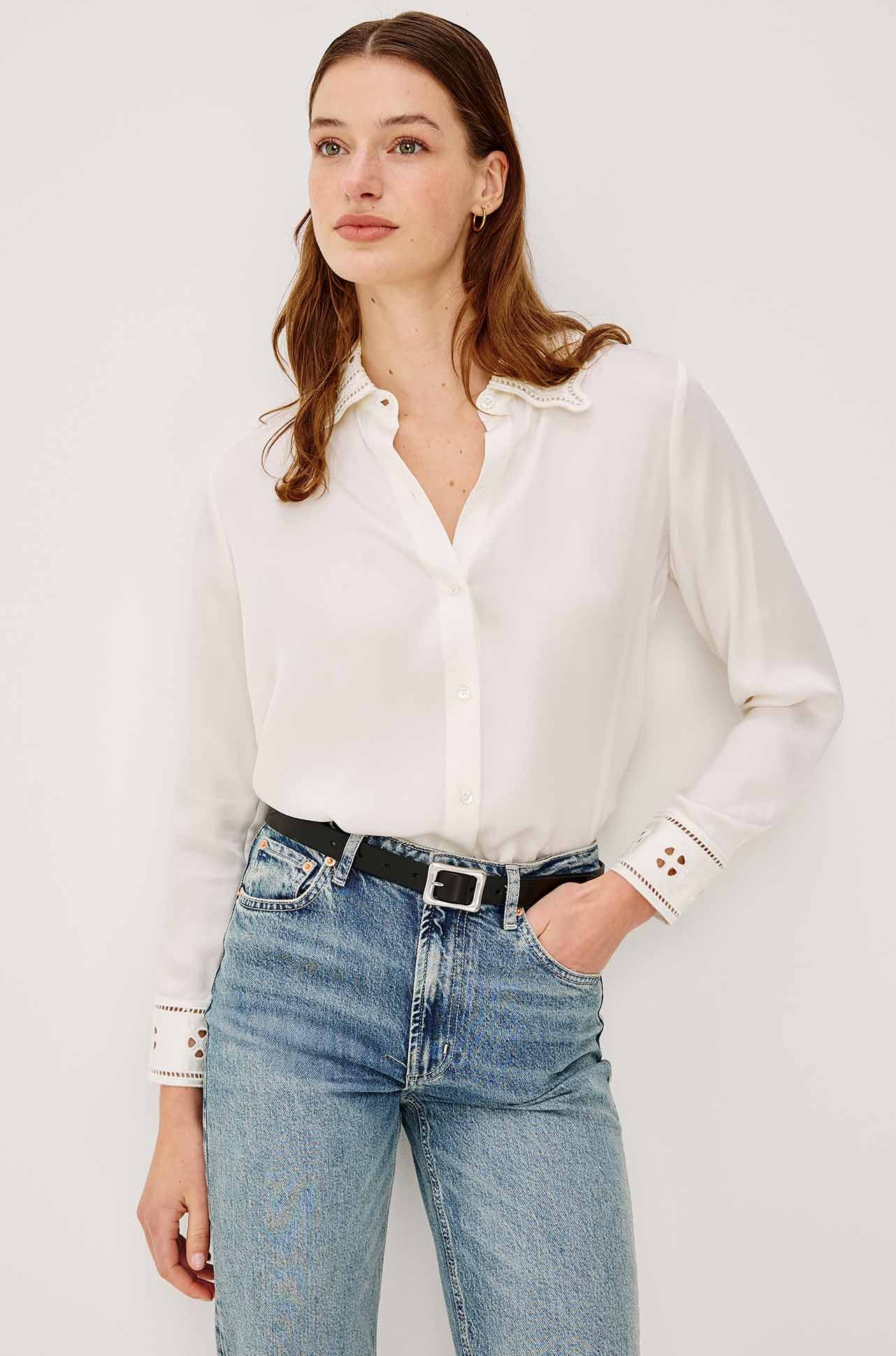 Rails - Clarise LS Button Down in Ivory Eyelet