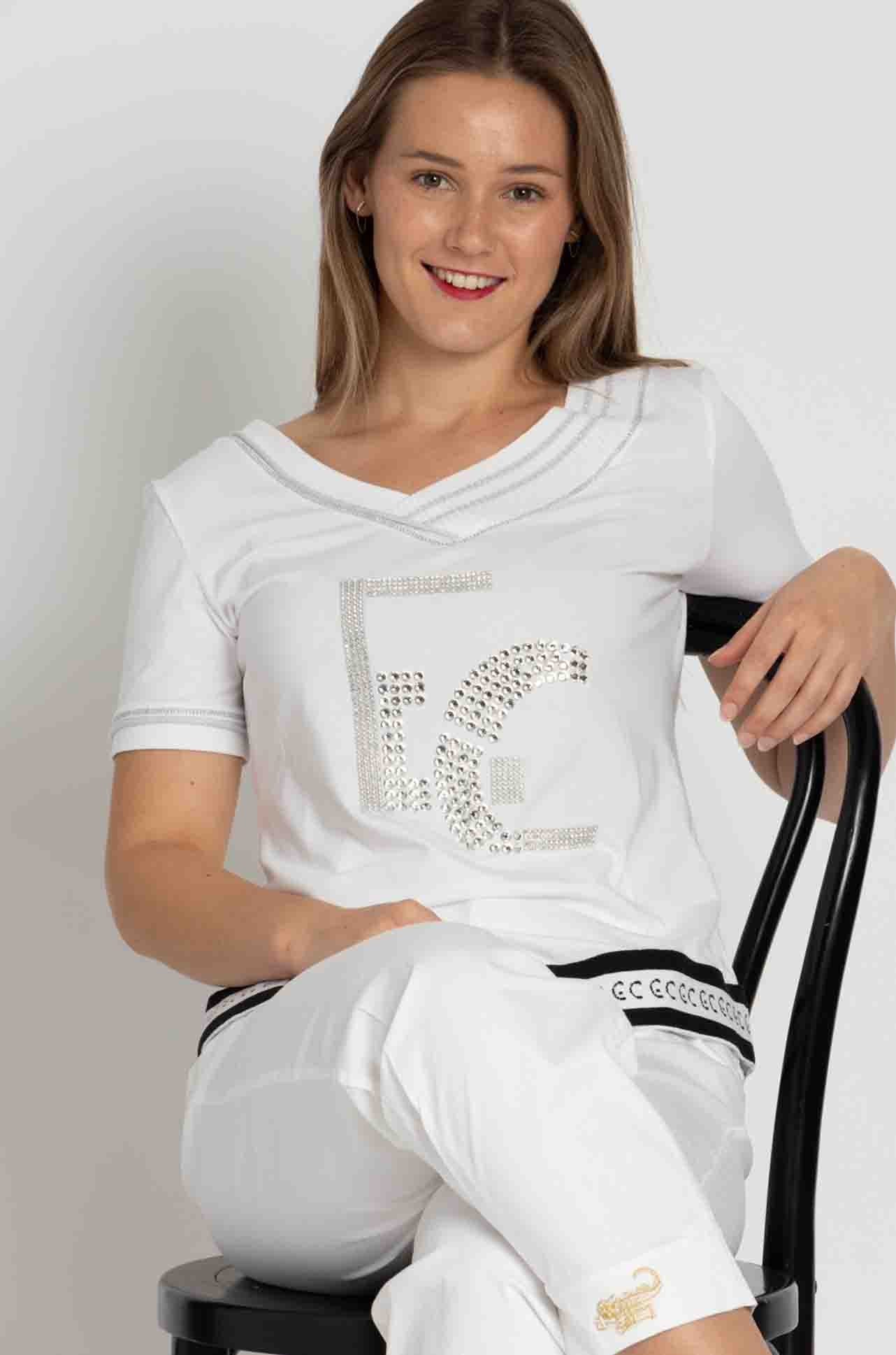 Elisa Cavaletti - Diamante Detail Tee in Bianco