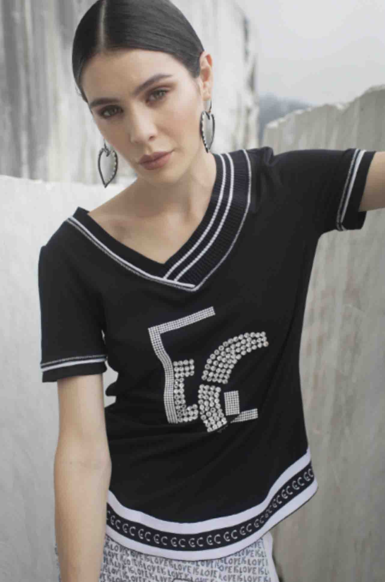 Elisa Cavaletti - Diamante Detail Tee in Nero