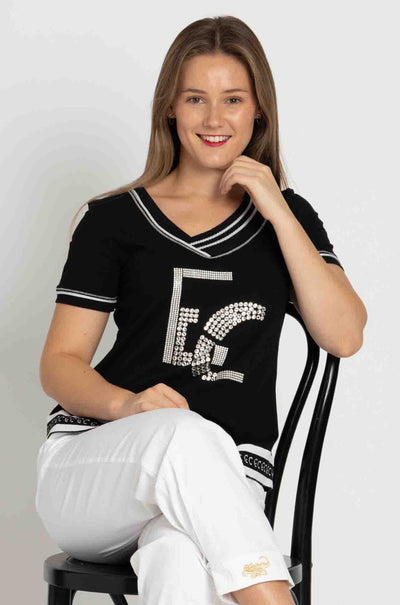 Elisa Cavaletti - Diamante Detail Tee in Nero