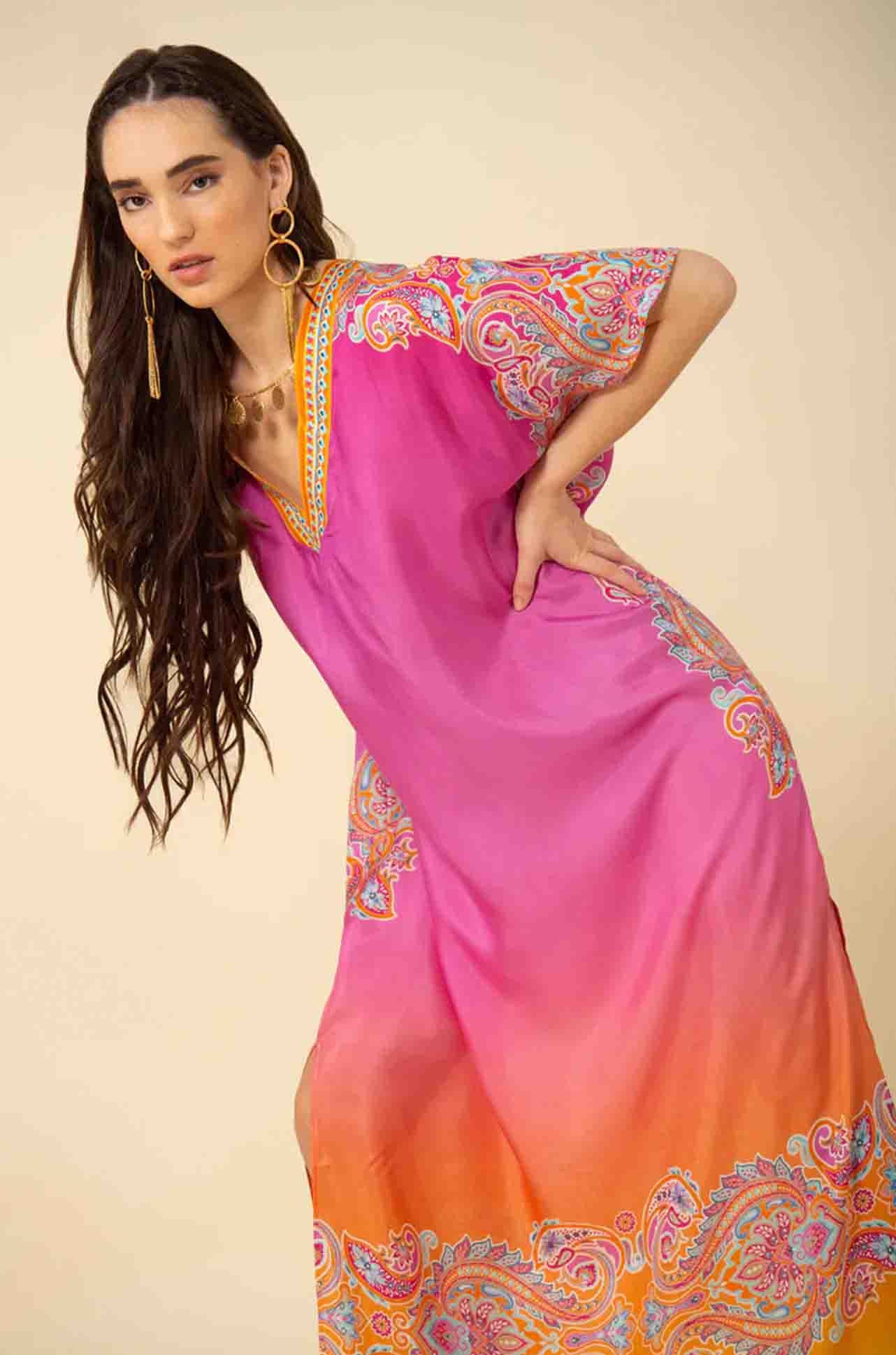 Hale Bob - Eloise V-Neck Caftan in Pink