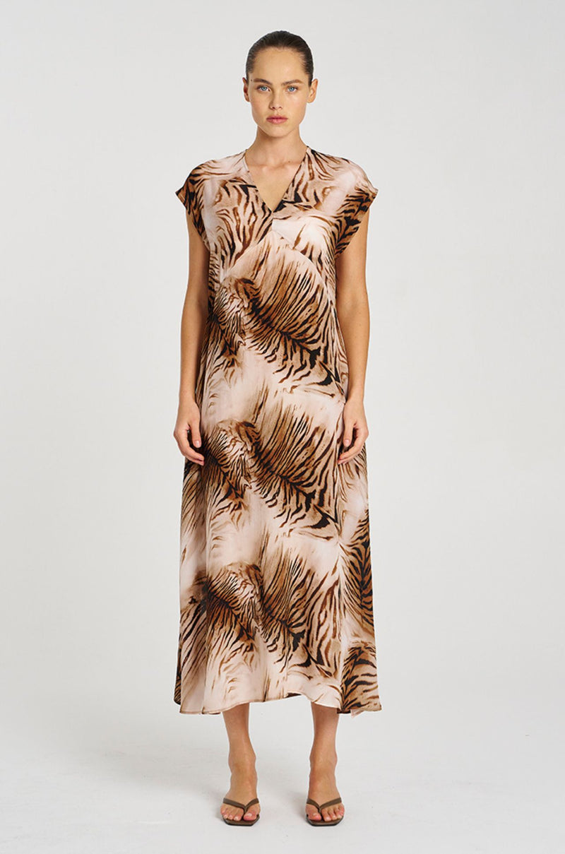 Mela Purdie - Maxi Slice Dress in Silk Tiger Print