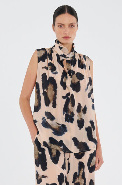 Mela Purdie - Frill Neck Tank in Blurr Print Silk