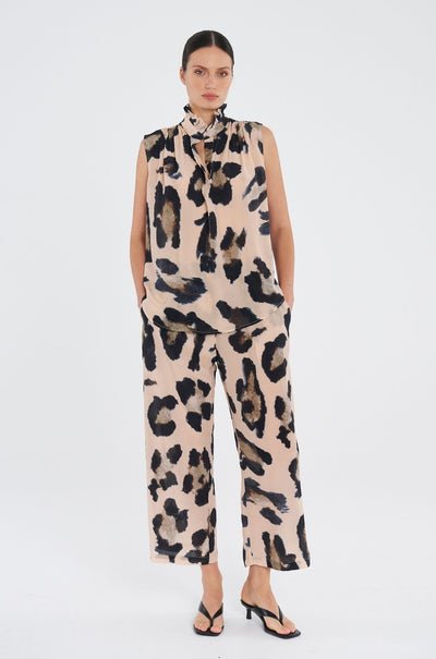 Mela Purdie - Frill Neck Tank in Blurr Print Silk