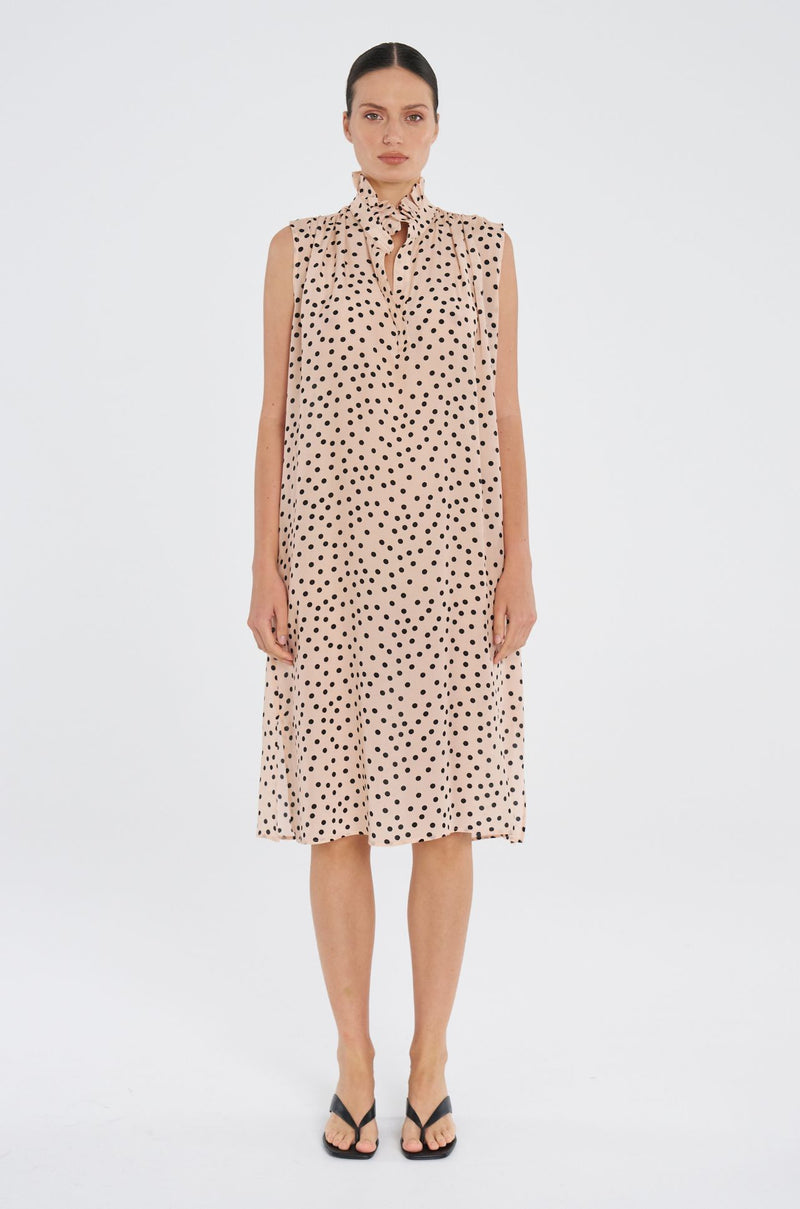 Mela Purdie - Frill Tank Dress in Scattered Spot Silk Print