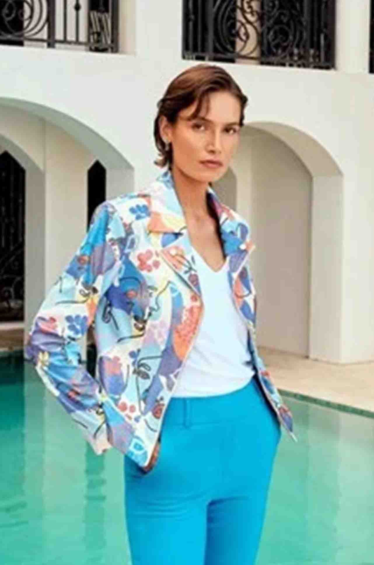 Joseph Ribkoff - Face Print Suede Moto Jacket