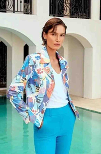 Joseph Ribkoff - Face Print Suede Moto Jacket