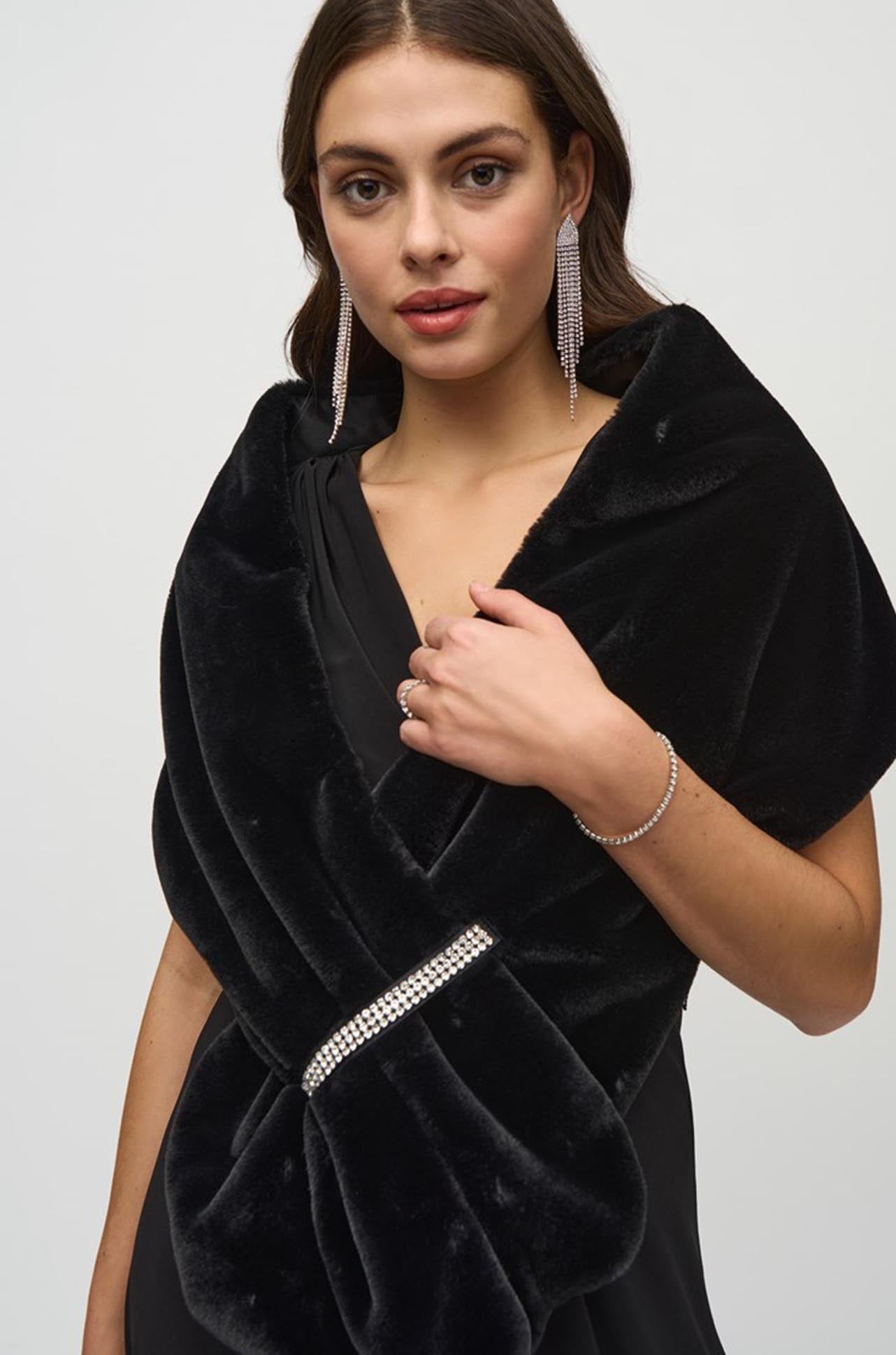 Joseph Ribkoff - Faux Fur Cover-Up w/ Rhinestone Loop