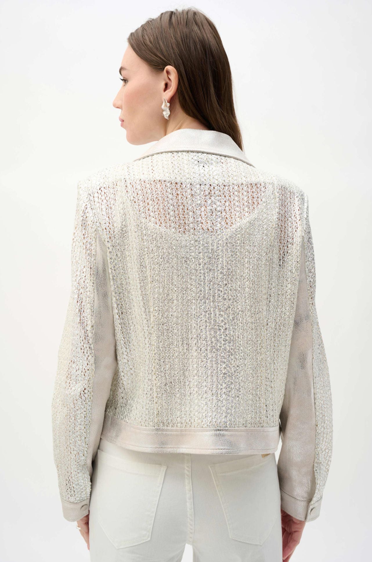 Joseph Ribkoff - Faux Suede Foiled Knit Moto Jacket