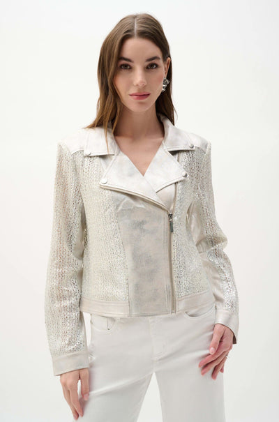 Joseph Ribkoff - Faux Suede Foiled Knit Moto Jacket