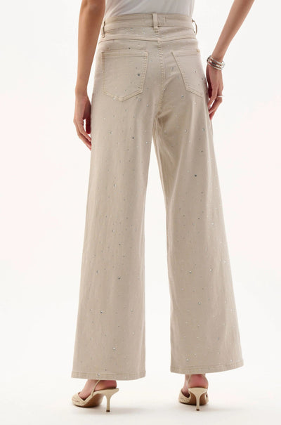 Joseph Ribkoff - Featherweave Denim Wide Leg Jeans with Rhinestones