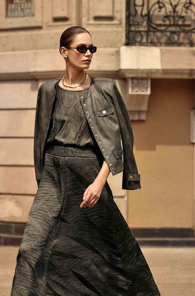 Joseph Ribkoff - Foiled Faux Suede Fitted Jacket