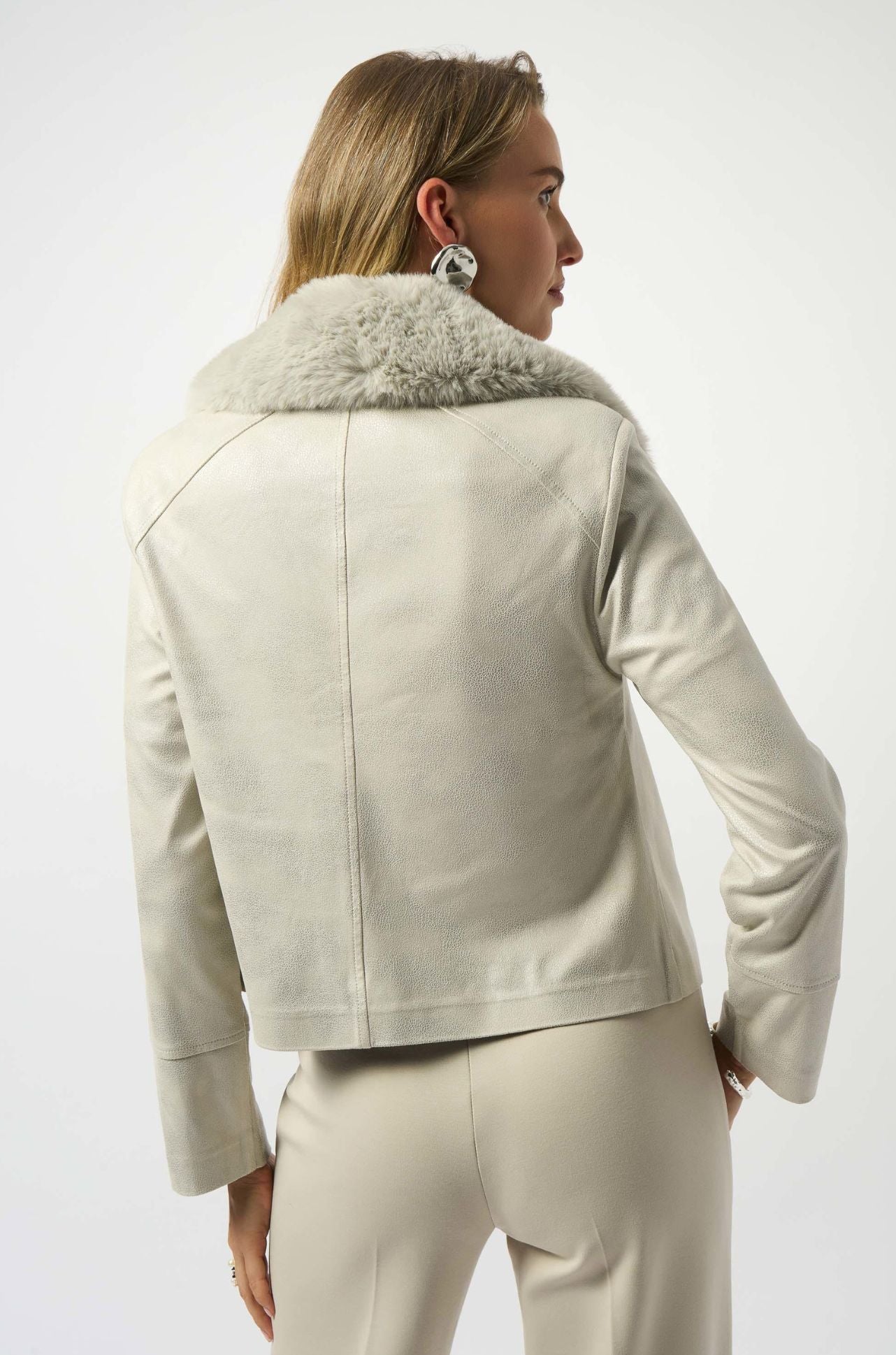 Joseph Ribkoff - Foiled Suede Swing Jacket with Faux Fur Collar