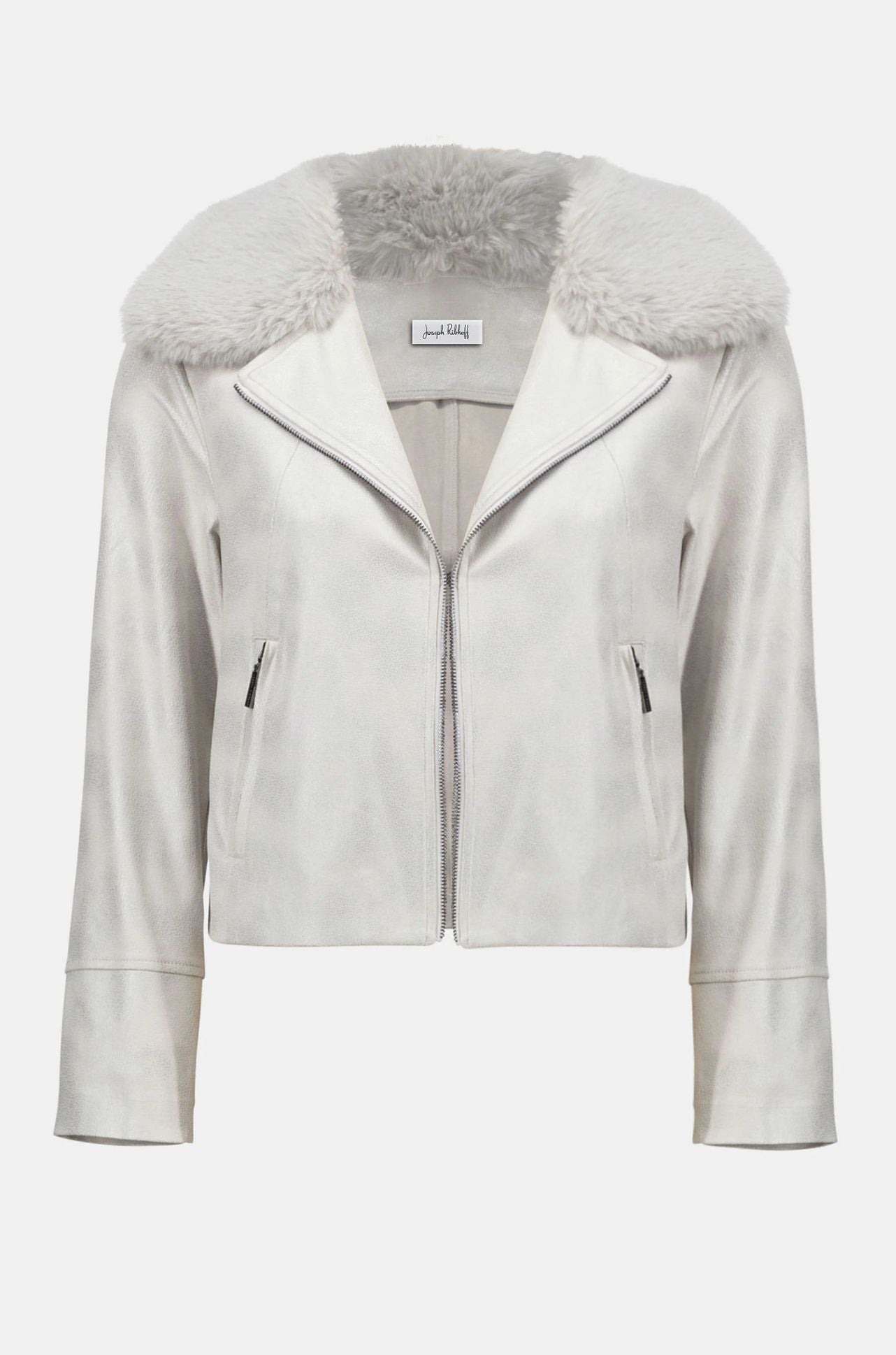 Joseph Ribkoff - Foiled Suede Swing Jacket with Faux Fur Collar