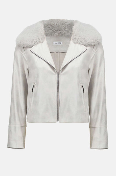 Joseph Ribkoff - Foiled Suede Swing Jacket with Faux Fur Collar