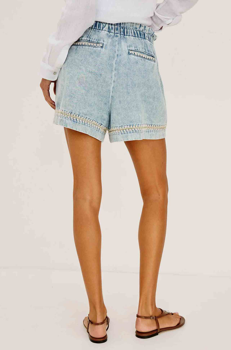 Rails - Foster Short in Bleached Indigo Blanket Stitch