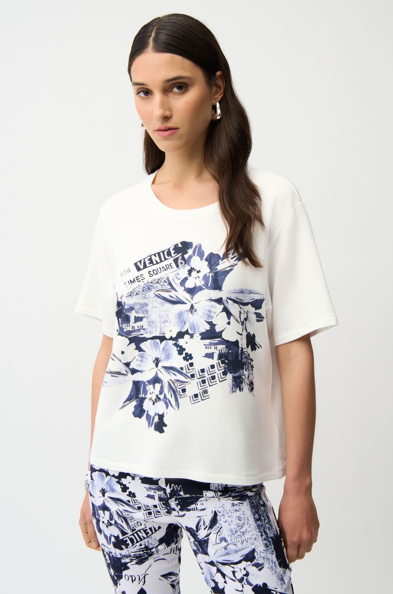 Joseph Ribkoff - Front Print Straight Tshirt with Rhinestones