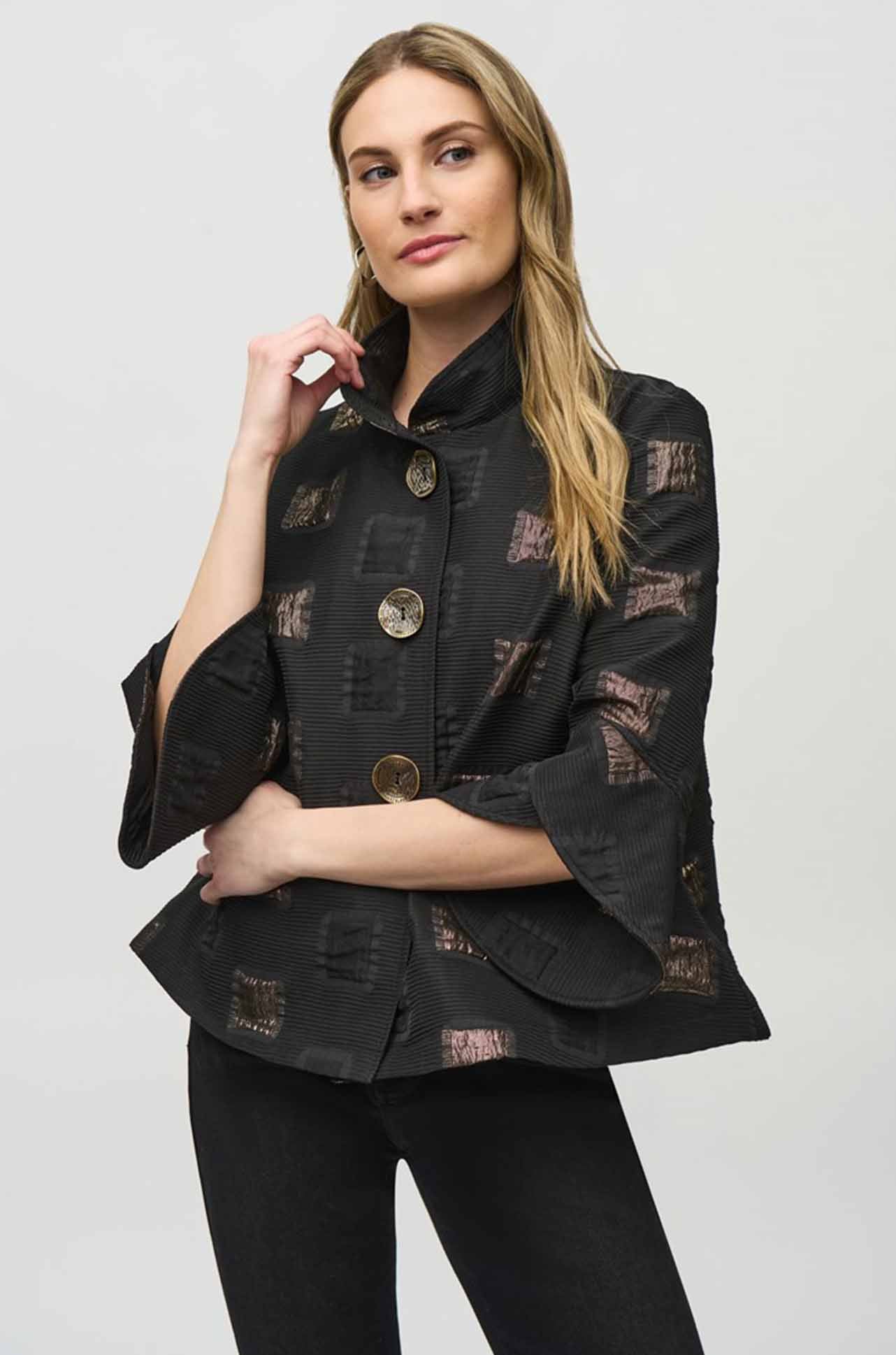 Joseph Ribkoff - Geometric Lurex Jacquard Trapeze Jacket