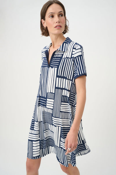 Joseph Ribkoff - Geometric Print Polo Trapeze Dress