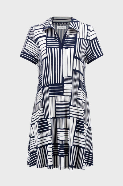Joseph Ribkoff - Geometric Print Polo Trapeze Dress
