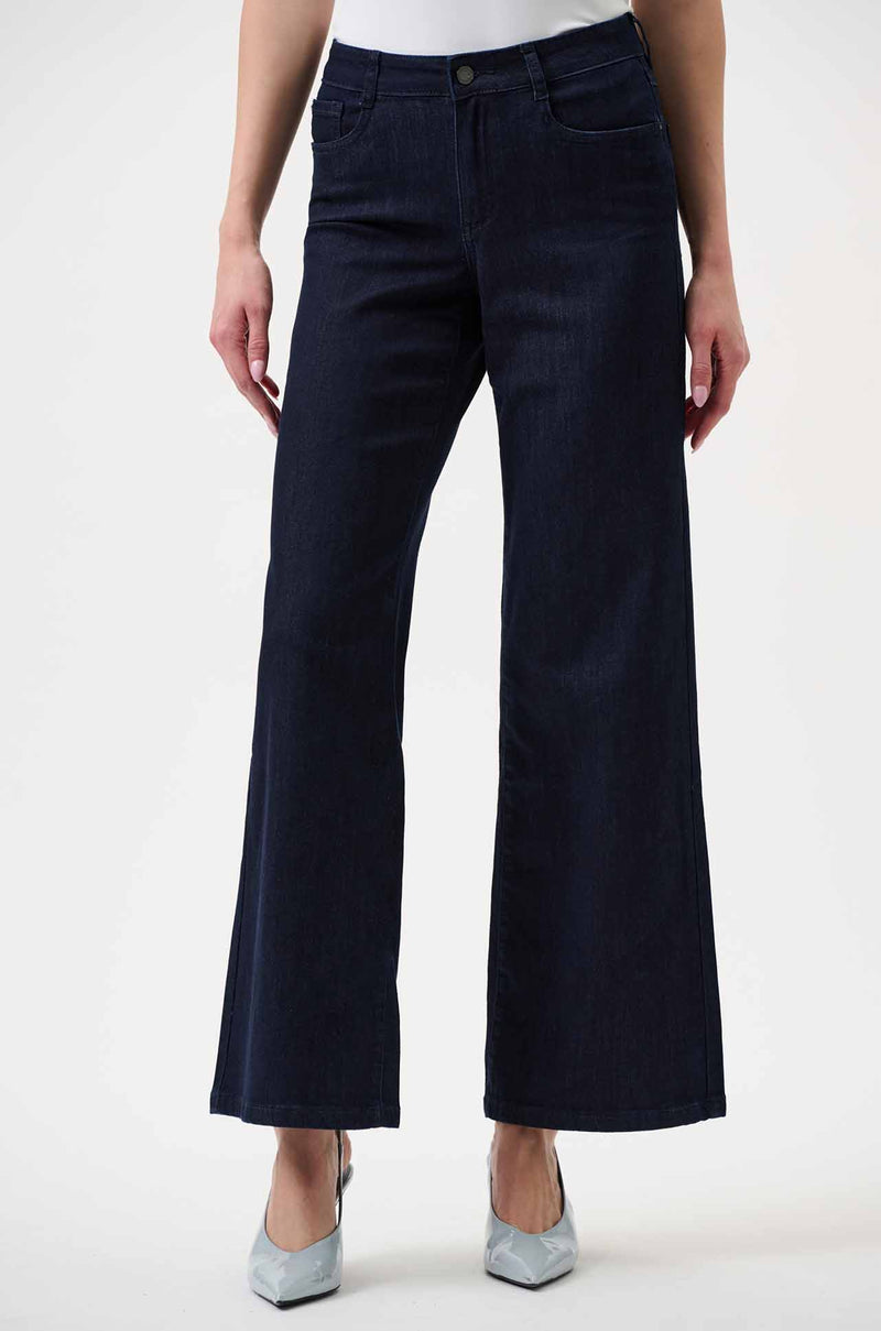 Joseph Ribkoff - Goldie Classic Wide-Leg Stretch Jeans in Dark Blue Denim