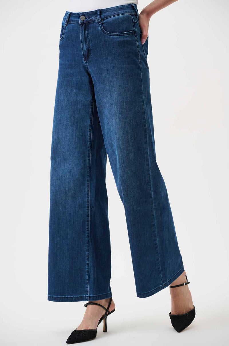 Joseph Ribkoff - Goldie Classic Wide-Leg Stretch Jeans in Denim Medium Blue