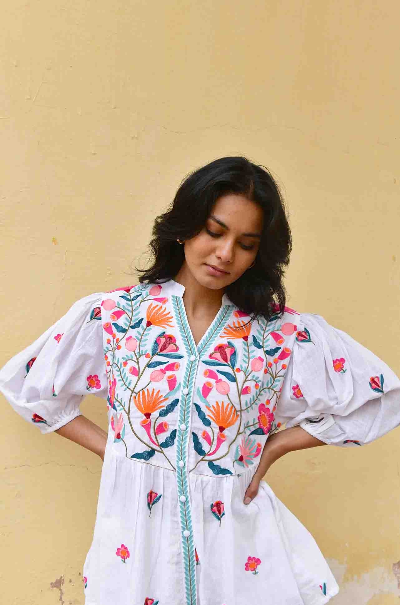 Azure and Indigo - Hummingbird Embroidered Shirt