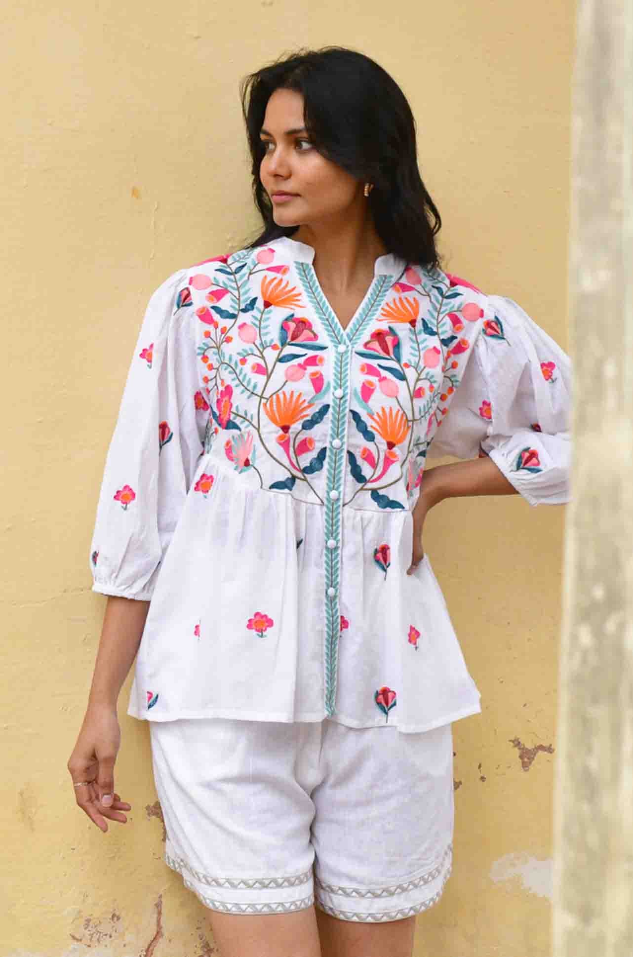 Azure and Indigo - Hummingbird Embroidered Shirt