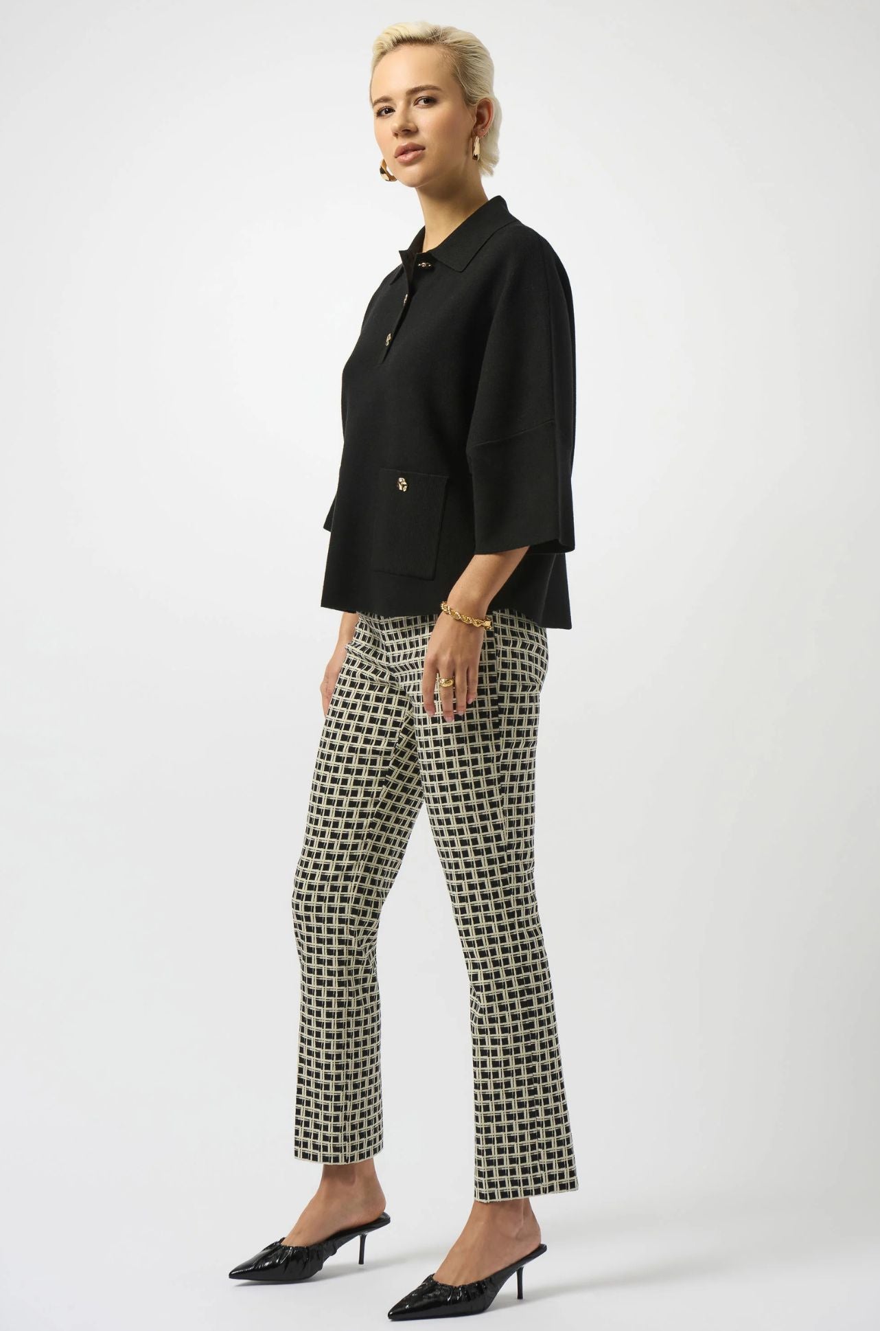 Joseph Ribkoff - Jacquard Geometric Print Straight Pull On Pants