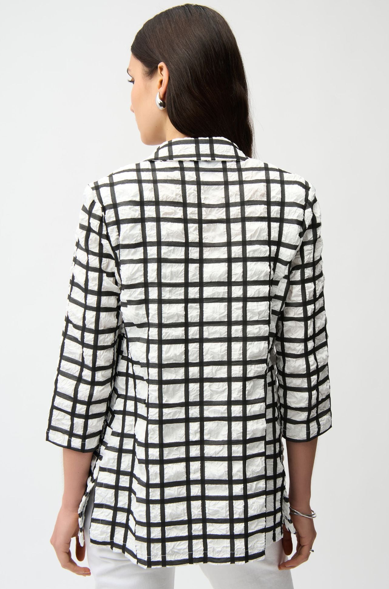 Joseph Ribkoff - Jacquard Plaid Print Boxy Blazer with Notched Collar