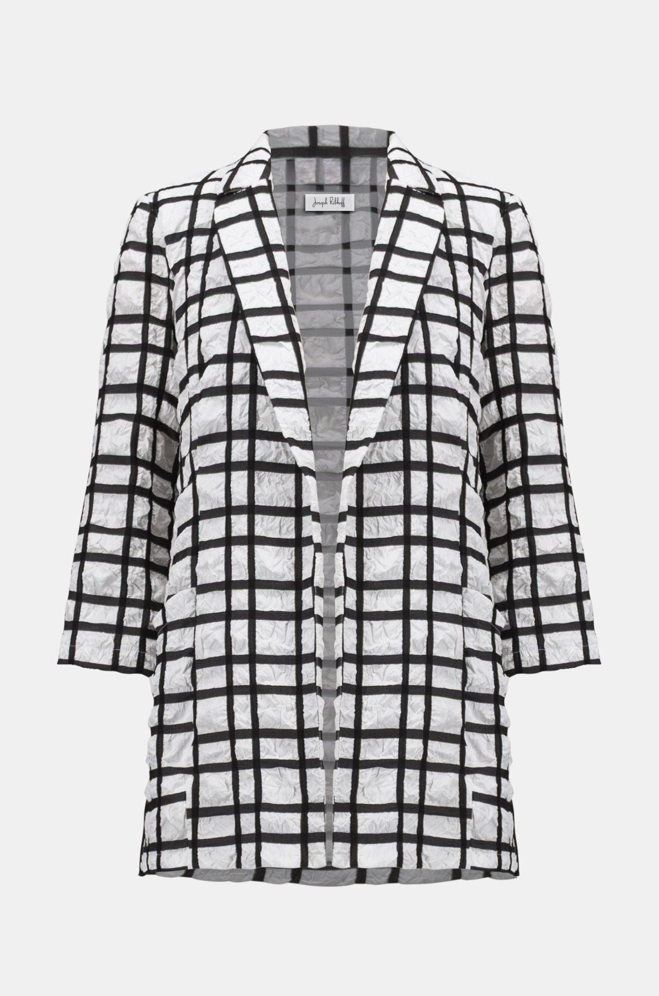 Joseph Ribkoff - Jacquard Plaid Print Boxy Blazer with Notched Collar