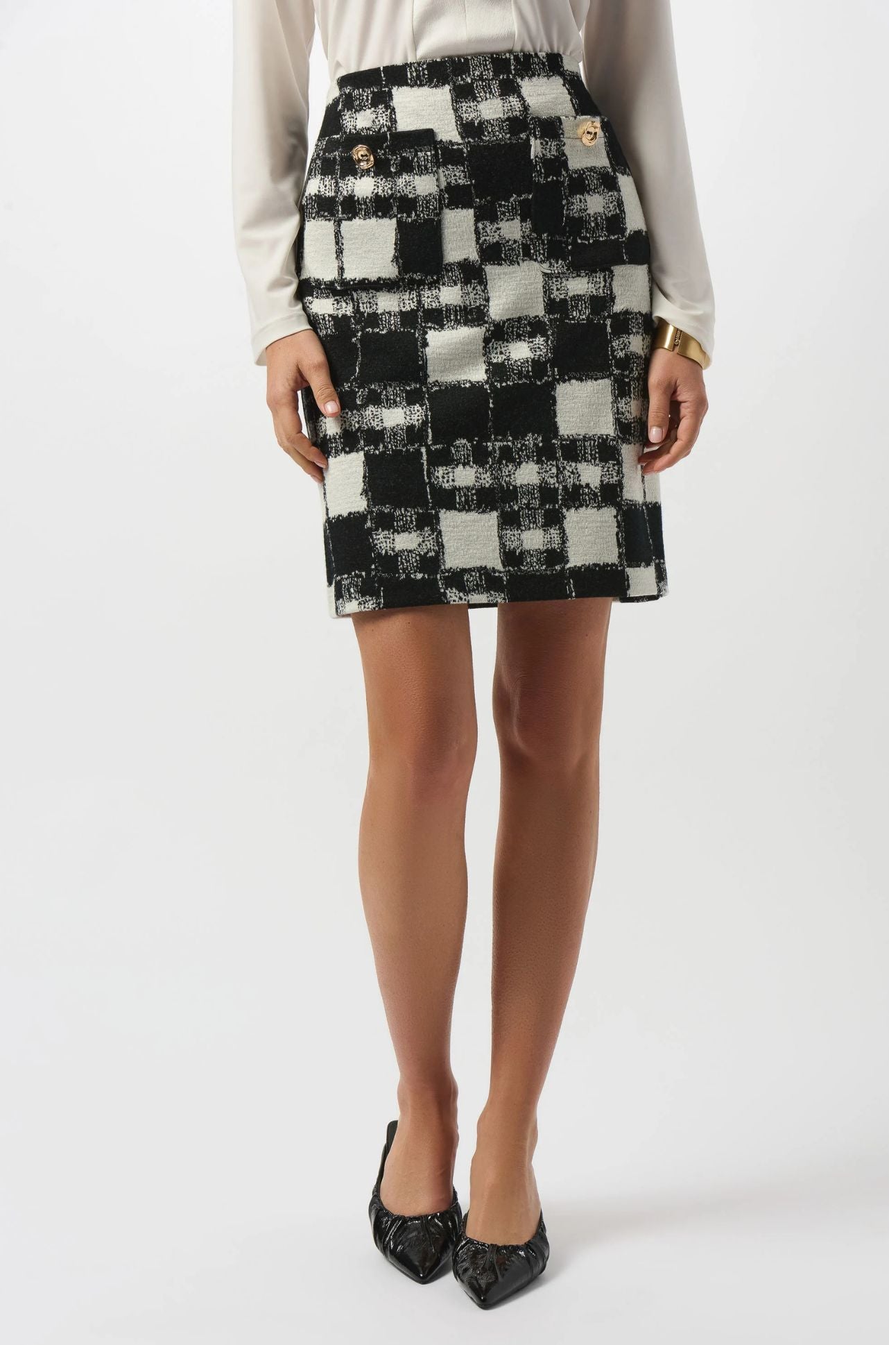Joseph Ribkoff - Jacquard Sweater Plaid Print Pull On Skirt