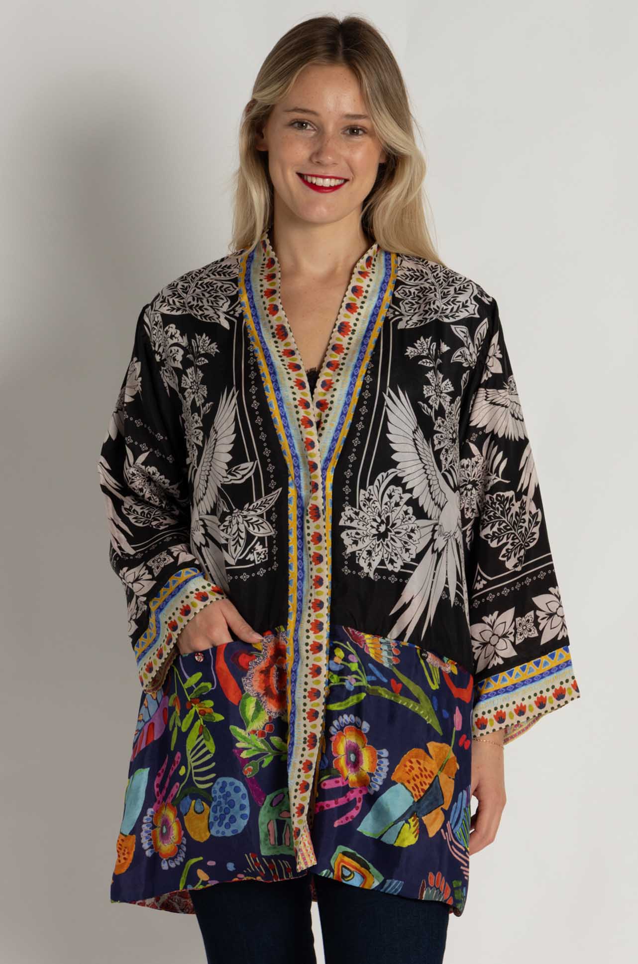 Johnny Was - Jade Reversible Kimono in Myna Scarf Print