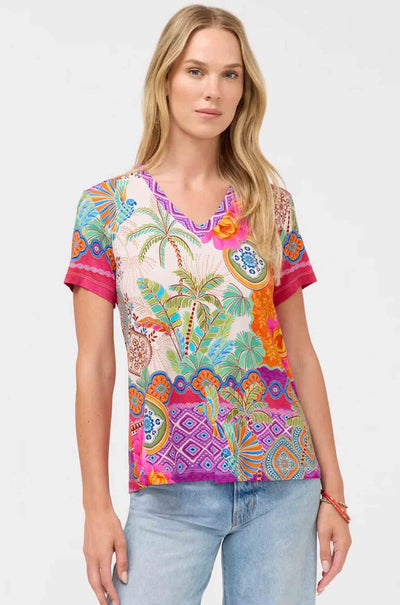 Johnny Was - The Janie Favorite Short Sleeve V Neck Swing Tee in Avelar