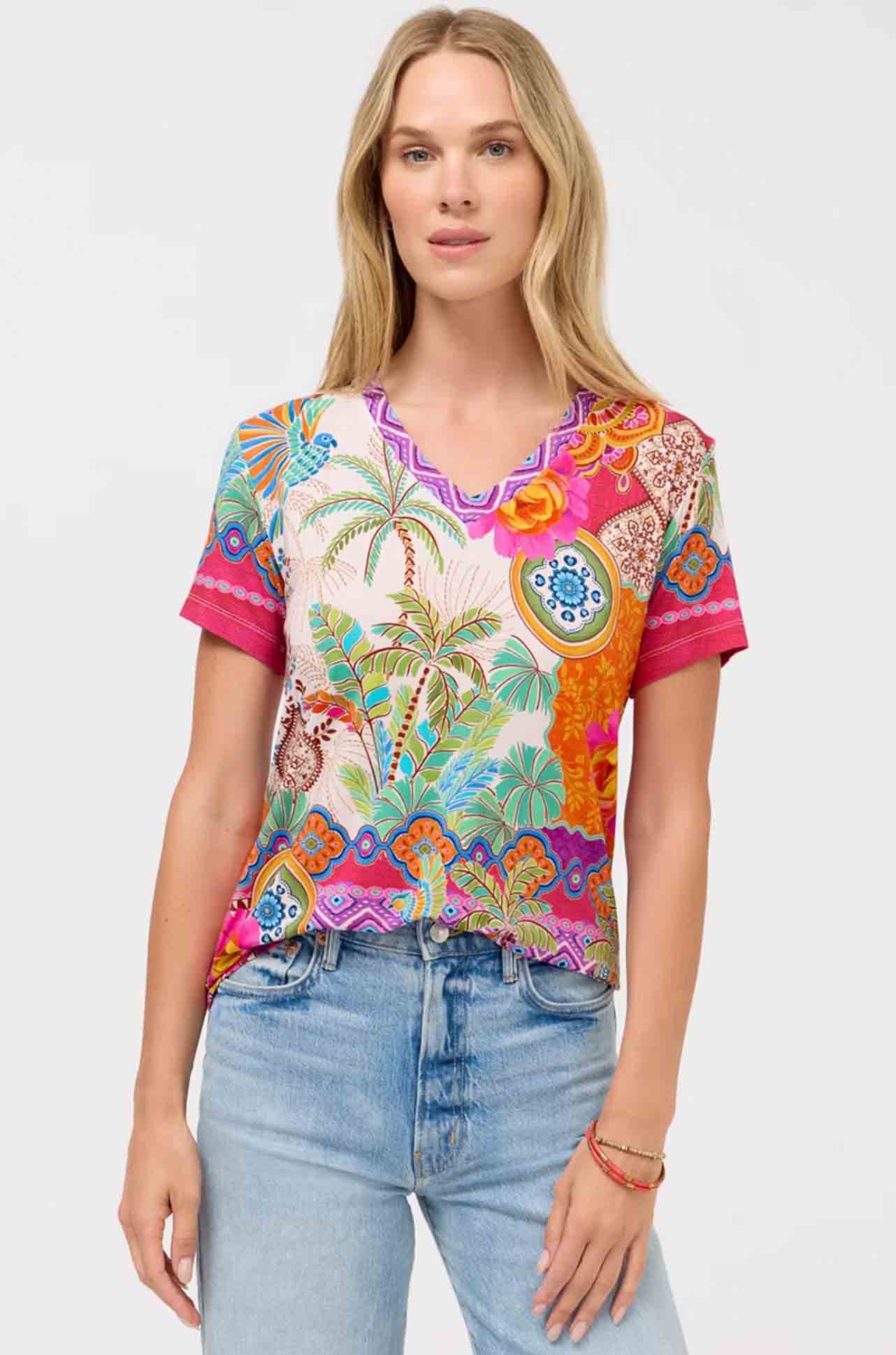 Johnny Was - The Janie Favorite Short Sleeve V Neck Swing Tee in Avelar