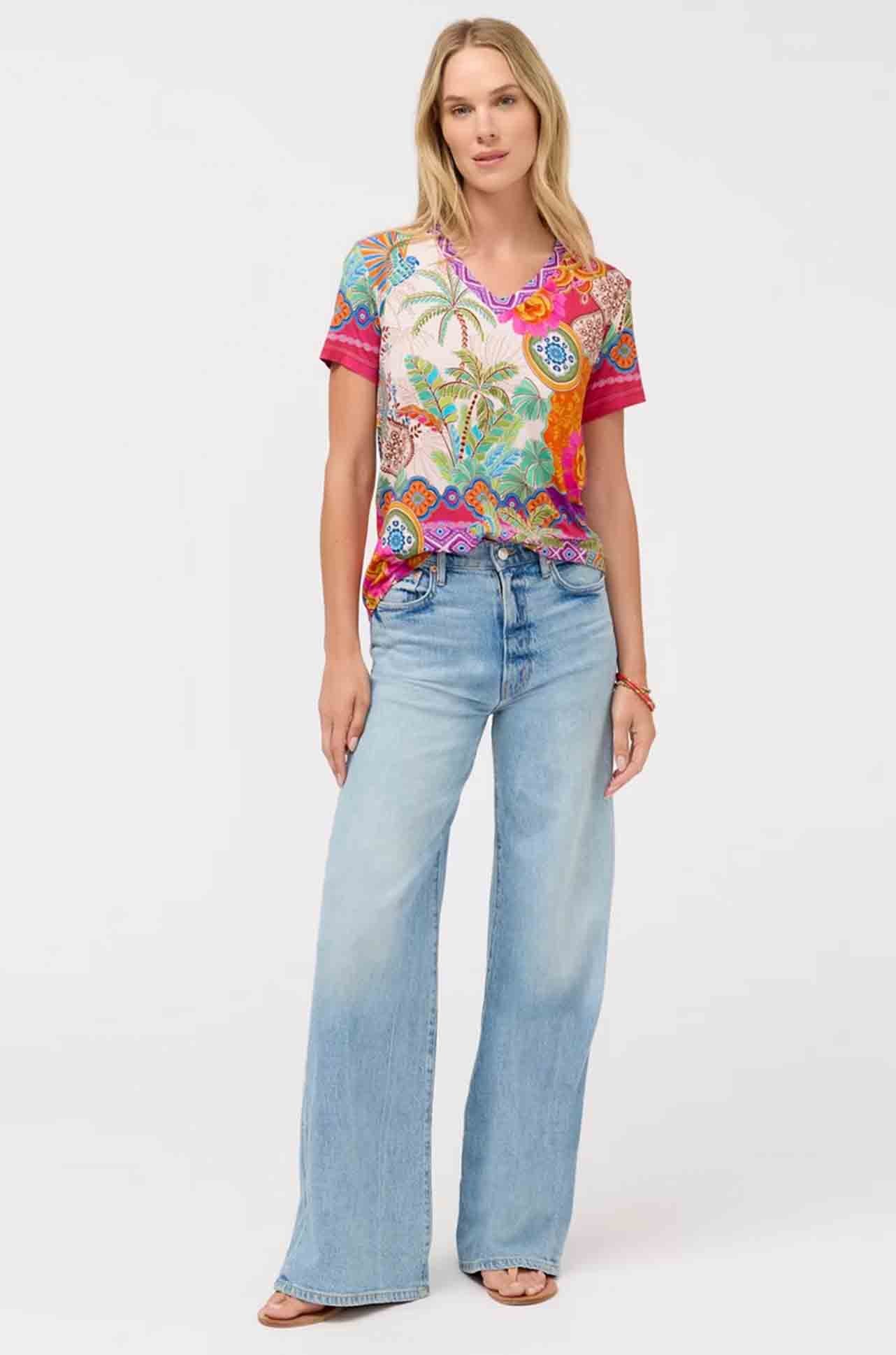 Johnny Was - The Janie Favorite Short Sleeve V Neck Swing Tee in Avelar