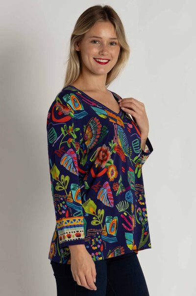 Johnny Was - The Janie Favorite 3/4 Sleeve V-Neck Tee in Farout Scarf Print