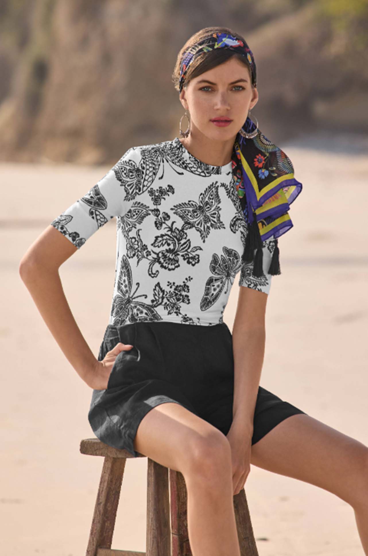 Johnny Was - The Janie Favorite Fitted Elbow Sleeve Tee in Sydnee