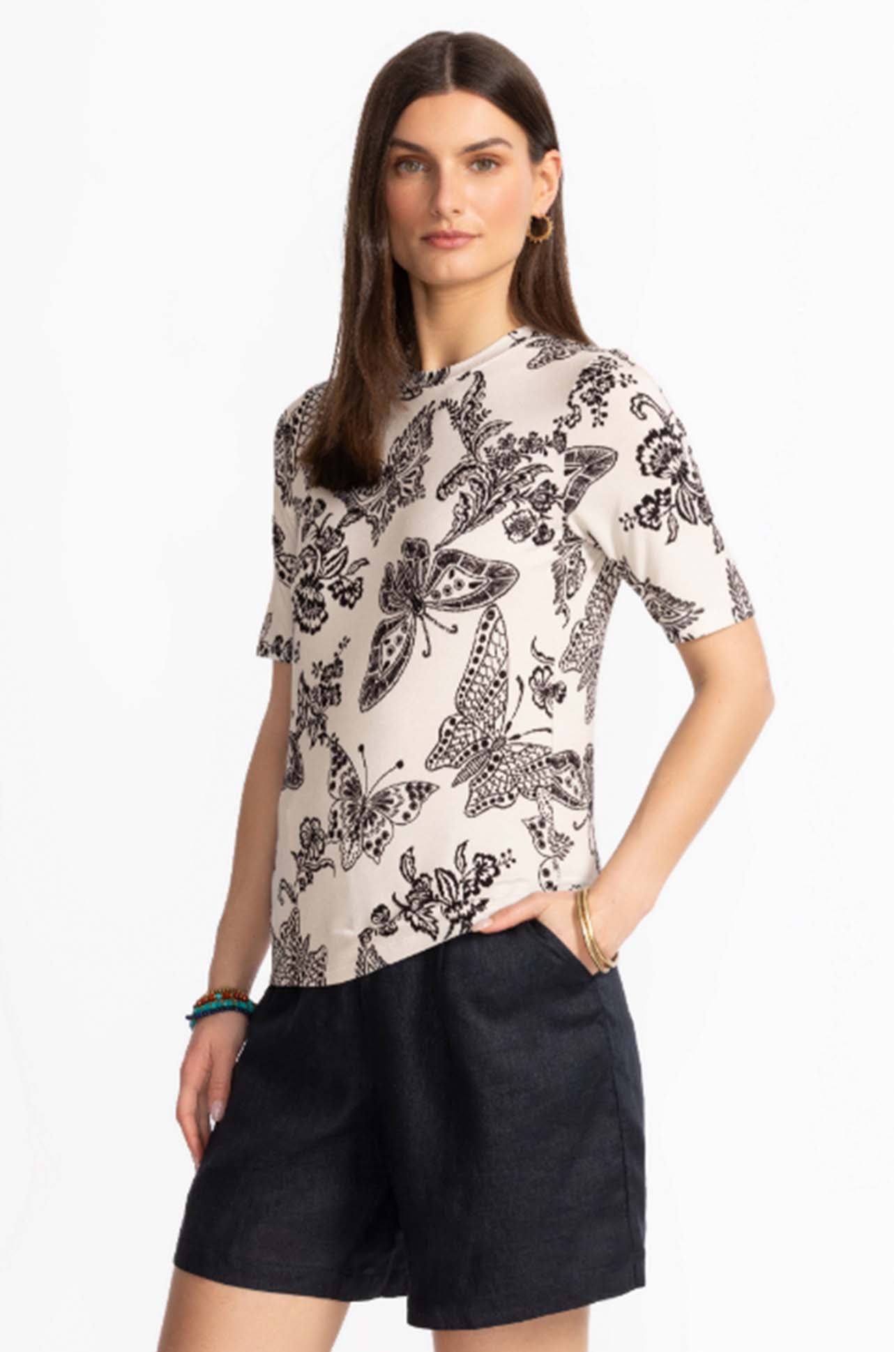 Johnny Was - The Janie Favorite Fitted Elbow Sleeve Tee in Sydnee