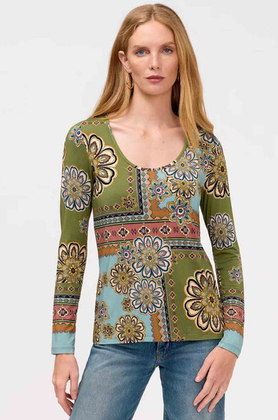 Johnny Was - The Janie Favorite LS Scoop Neck Fittted Tee in Kesia