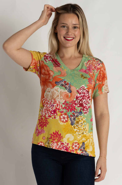 Johnny Was - The Janie Favorite Short Sleeve V Neck Tee in Charlie