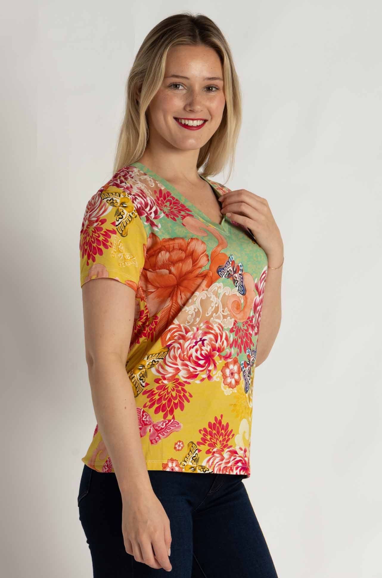 Johnny Was - The Janie Favorite Short Sleeve V Neck Tee in Charlie