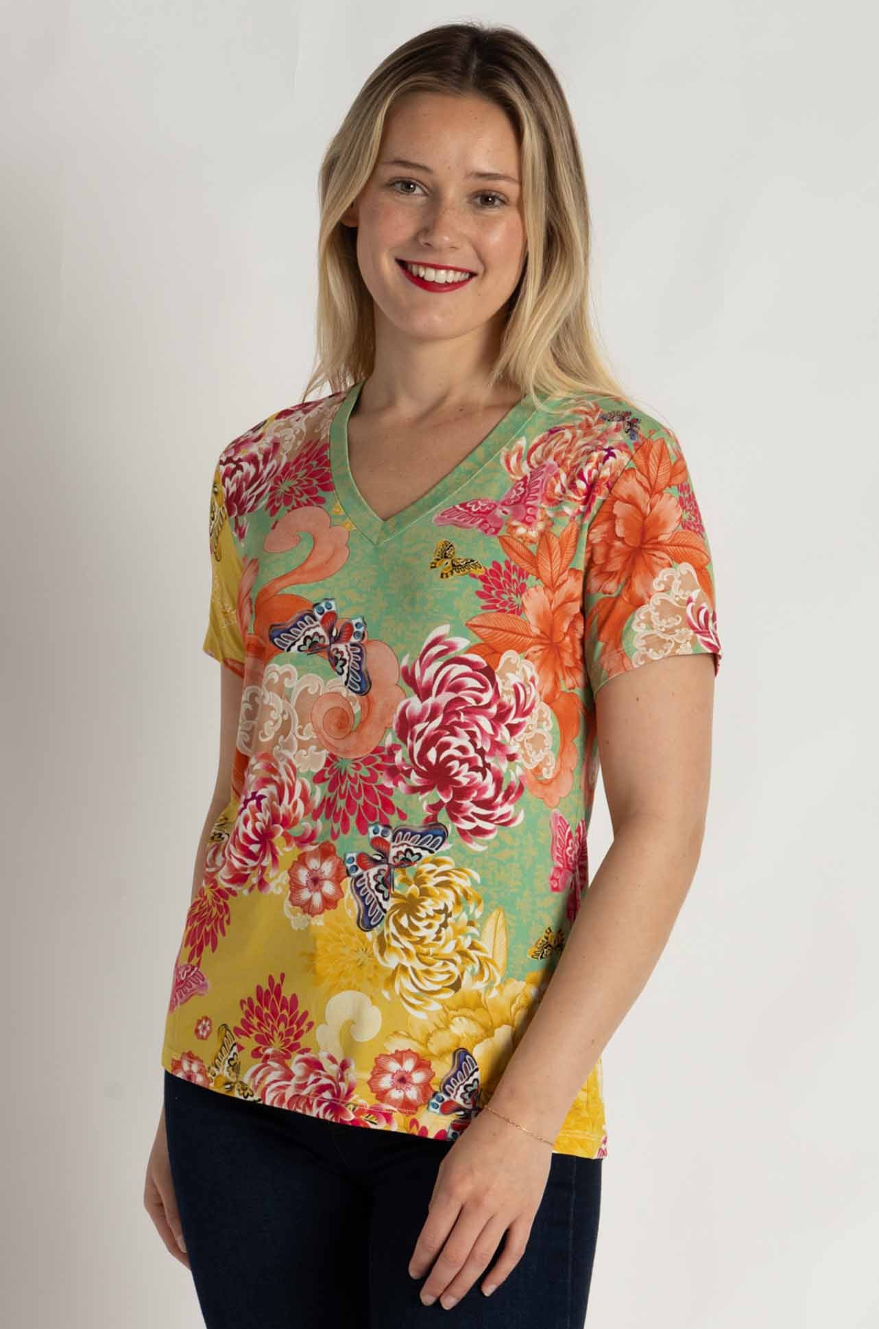 Johnny Was - The Janie Favorite Short Sleeve V Neck Tee in Charlie