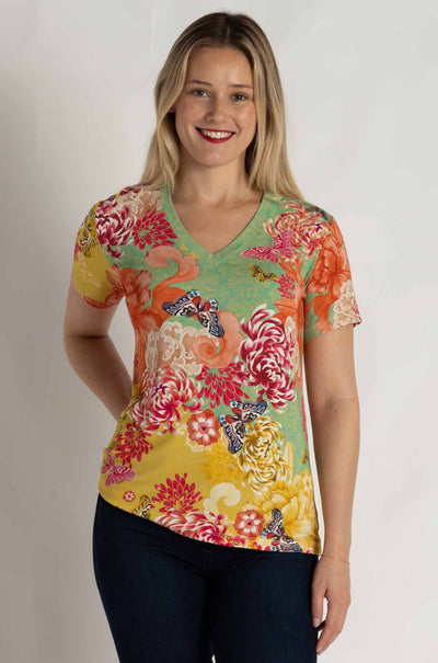 Johnny Was - The Janie Favorite Short Sleeve V Neck Tee in Charlie