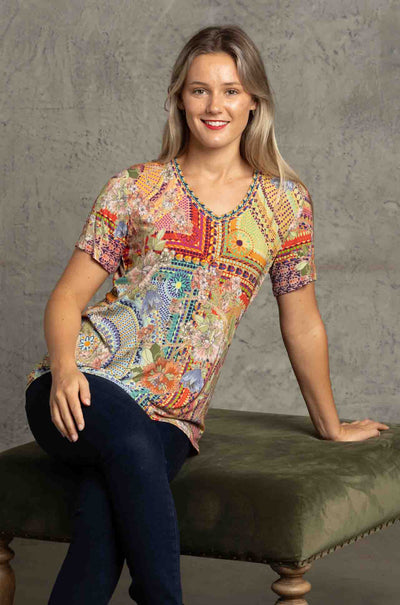 Johnny Was - The Janie Favorite Short Sleeve V-Neck Tee in Mosaic