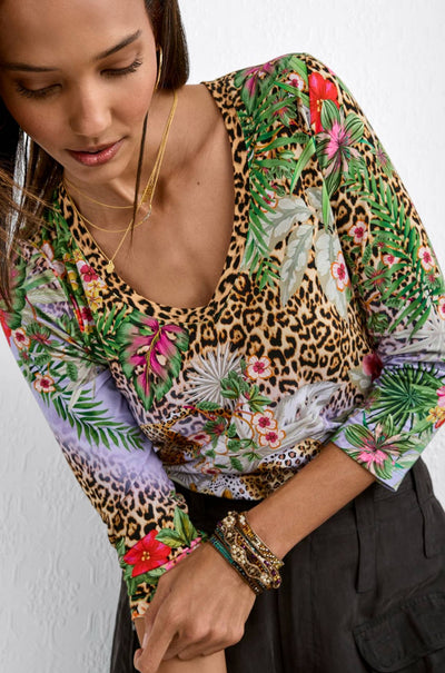 Johnny Was - The Janie Favorite 3/4 Sleeve V Neck Swing Tee in Bellina