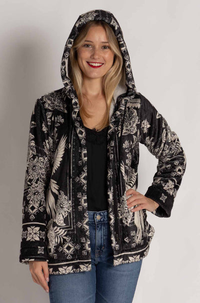 Johnny Was - Joan Zip Hoodie Sherpa Jacket in Myna Scarf Print