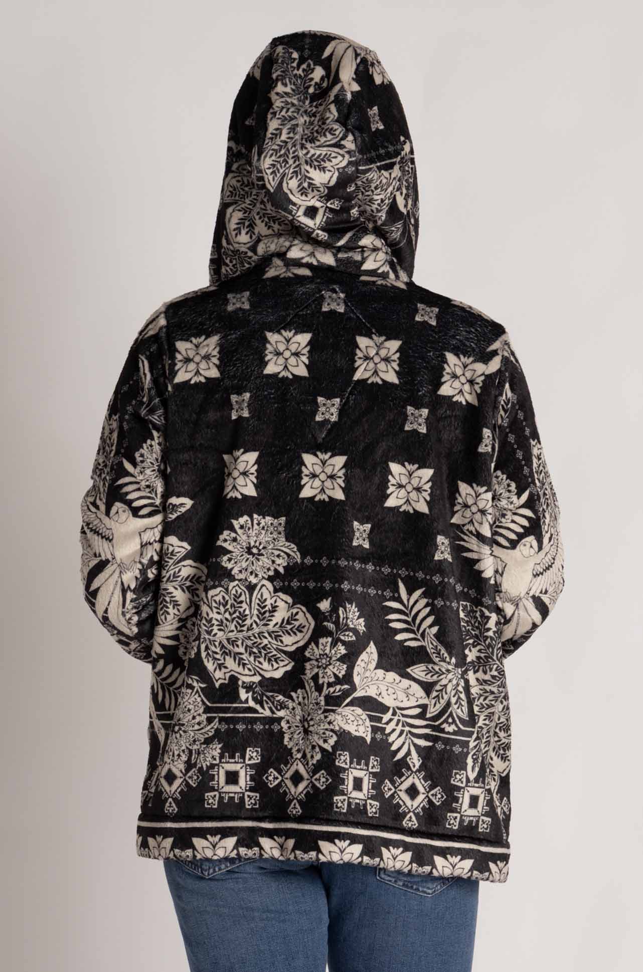 Johnny Was - Joan Zip Hoodie Sherpa Jacket in Myna Scarf Print